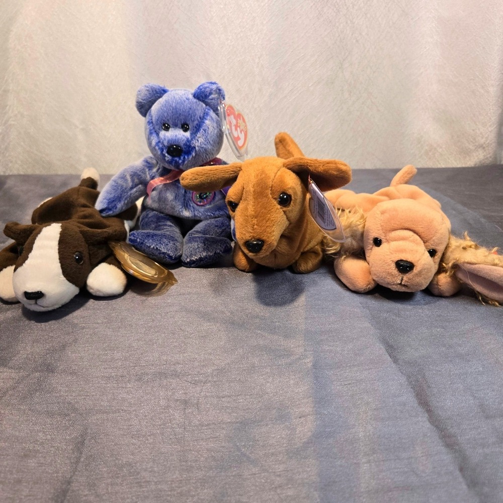 Ty Beanie Babies Collection‎ Bruno Periwinkle Spunky Weenie Plush Toys Lot 4